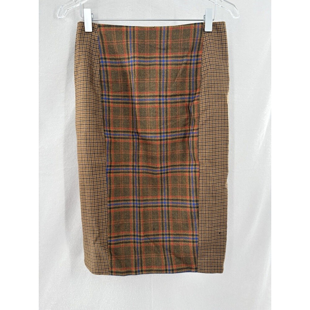 Jenni Kayne sz 0 Pencil Skirt Womens Plaid Wool Silk Lining Brown